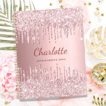 Agenda Blush pink glitter monogram name luxury 2023<br><div class="desc">A blush pink metallic looking background. Faux glitter drips, paint dripping look as decoration. Personalize and add a name, monogram letter and a text, year (any year) on the front. The name is written a modern dark rose gold colored hand lettered script. Perfect for school homework, back to school, appointments...</div>