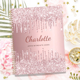 Agenda Blush pink glitter monogram name luxury 2023