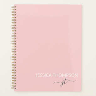Agenda Blush Rosa 2025 Nome Monograma Feminino Script Sim