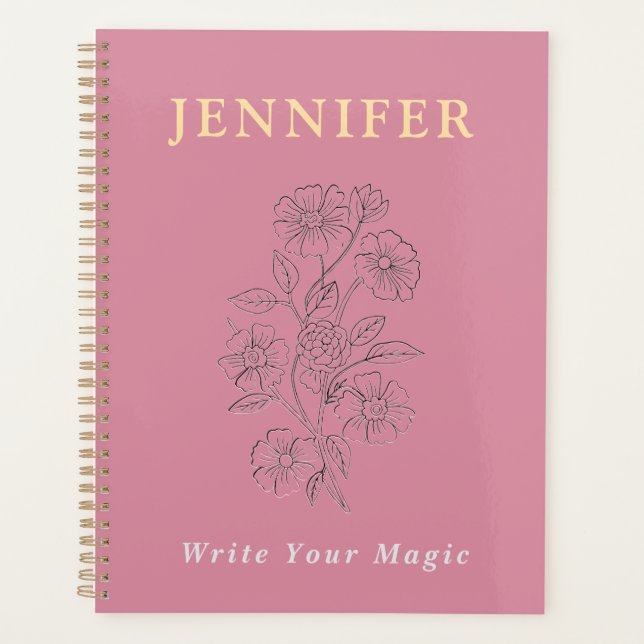 Agenda Blush Rosa Caderno de Nome Personalizado – Doce &  (Frente)
