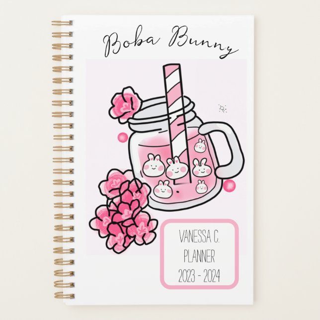 Agenda Boba Bunny Kawaii e Cute Tea Pink (Frente)