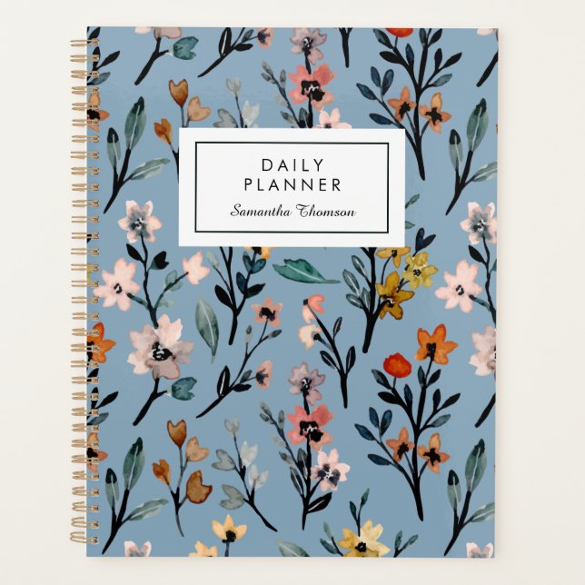 Agenda Boêmian Beauty Soft Blue Watercolor Floral (Frente)