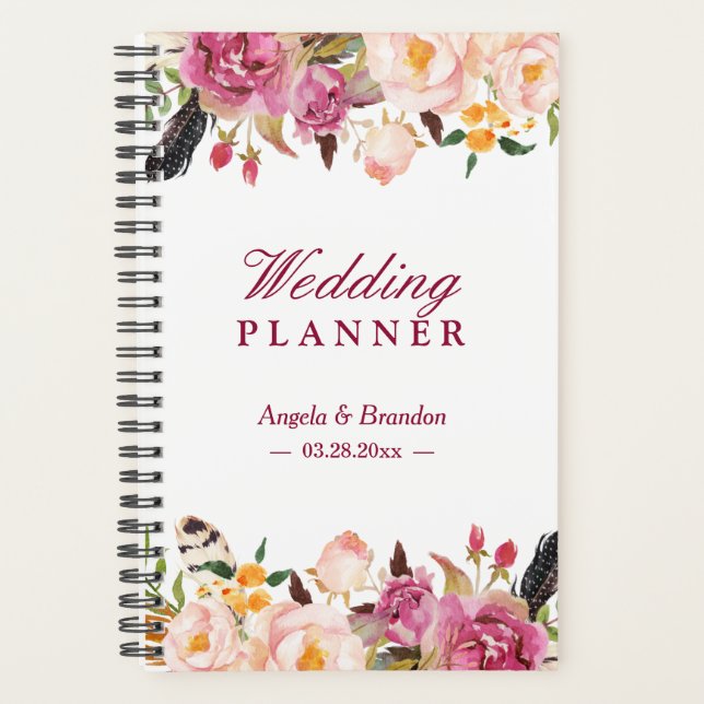 Agenda Bohemian Boho Floral Boho Casamento Romântico (Frente)