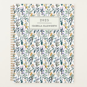Agenda Boho Aquarela Nome Personalizado Flor Silvestre