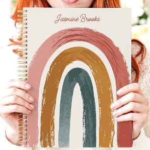 Agenda Boho Arco-íris Pintado Nome Personalizado