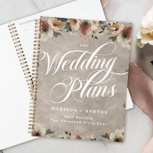 Agenda Boho Beige Cottagecore Floral Watercolor Casamento