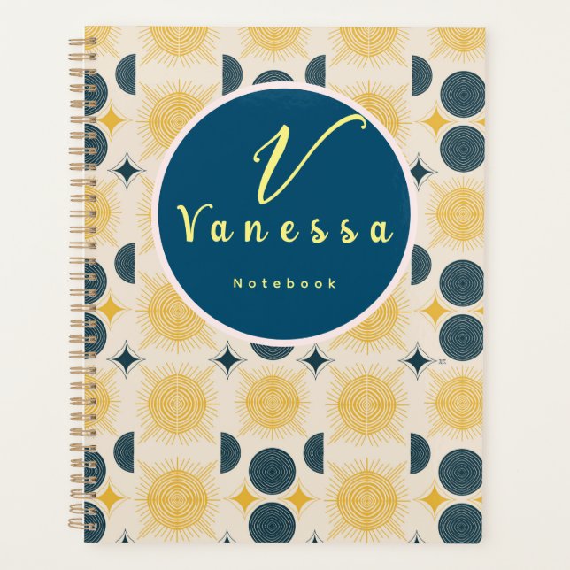 Agenda Boho Celestial Sol Lua Monograma Rascunho (Frente)