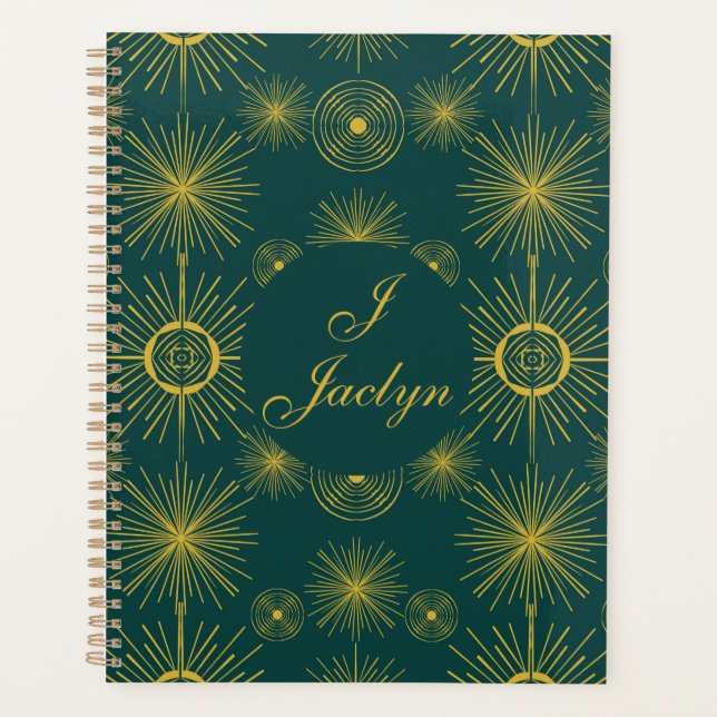 Agenda Boho Celestial Sun Stars Teal Personalizado (Frente)