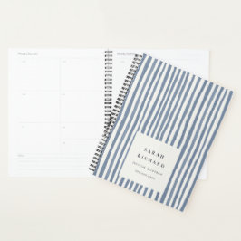 Agenda Boho Chic Azul Desbotado Listras Desenhadas à Mão 