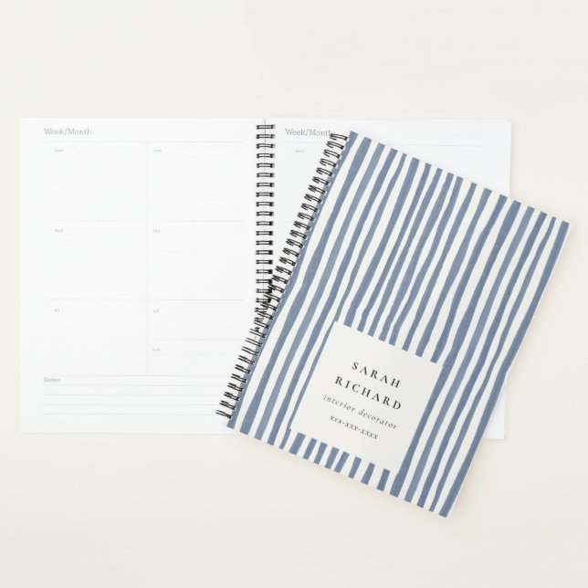 Agenda Boho Chic Azul Desbotado Listras Desenhadas à Mão  (Exibição)