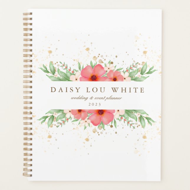 Agenda Boho Chic Pink & Ivory Greenery Negócios Florais (Frente)