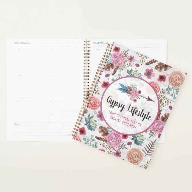 Agenda Boho Chic Rustic Feather Arrow Watercolor Bohemian (Exibição)