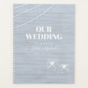 Agenda BoHO Dusty Blue Driftwood Casamento Mason Jars
