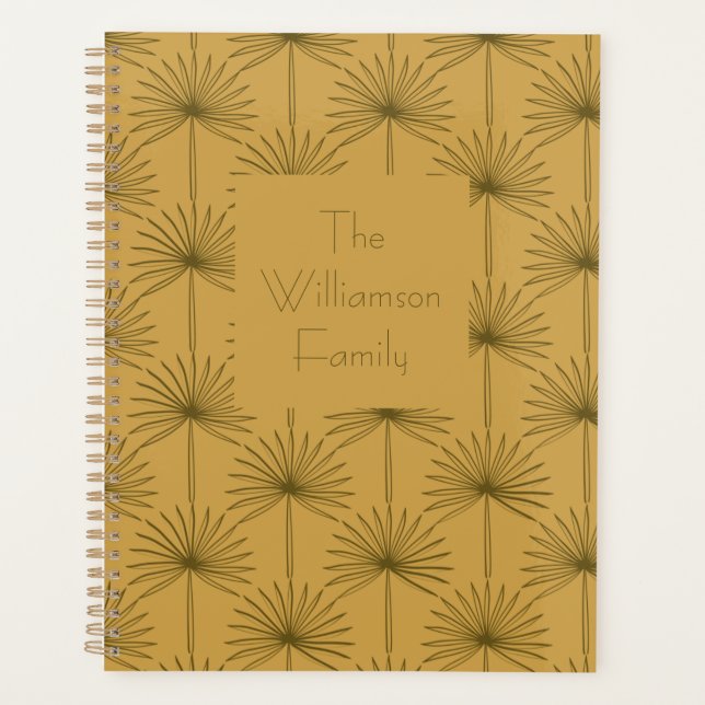Agenda Boho Fan Palm Leaf Botanical Line Art Family Name (Frente)