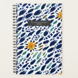 Agenda Boho Feather & Floral Patterno Planner<br><div class="desc">Abstrato feather inspirou design com flores como padrão de boho. Personalize o retângulo de cinza de dentro de nome na frente.</div>