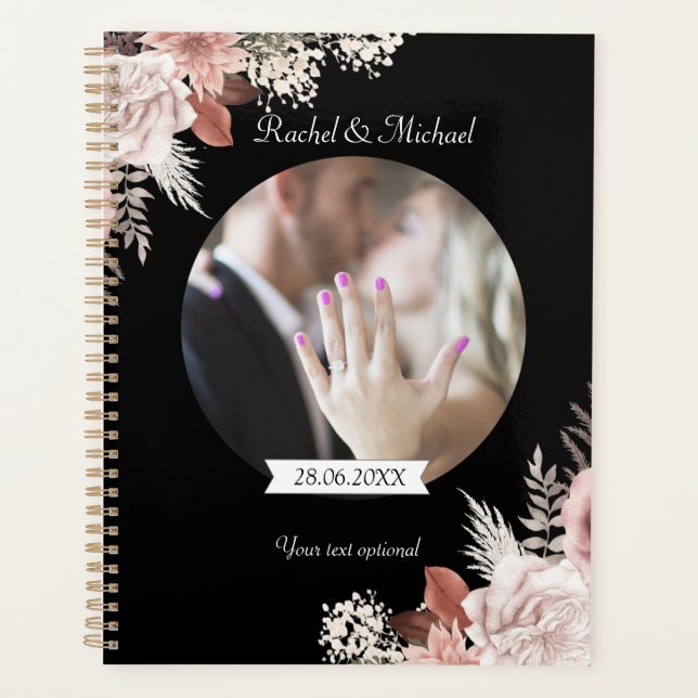 Agenda Boho Floral Personalisierbar Foto Hochzeit Planner (Frente)