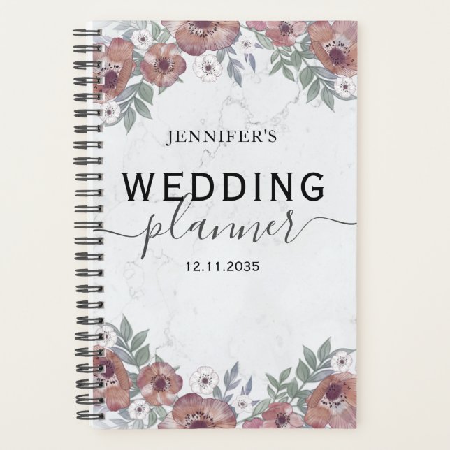 Agenda Boho Floral Watercolor Burgundy Planner (Frente)