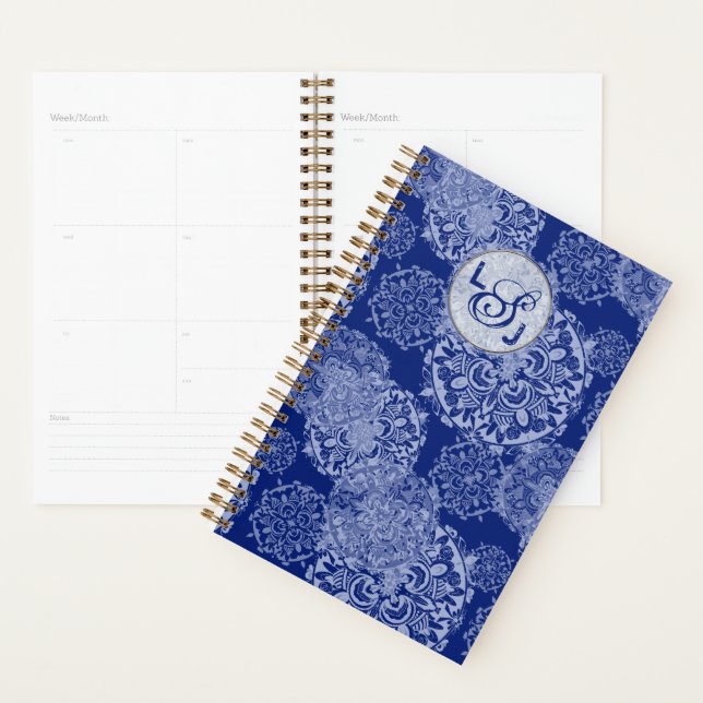 Agenda Boho Moody Blues Mandalas Monogramado (Exibição)