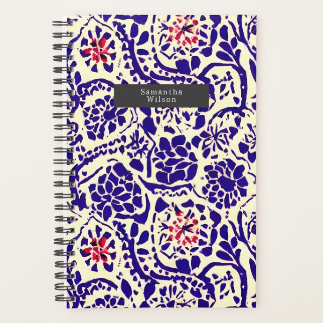 Agenda Boho Padrão Azul e Vermelho (Frente)