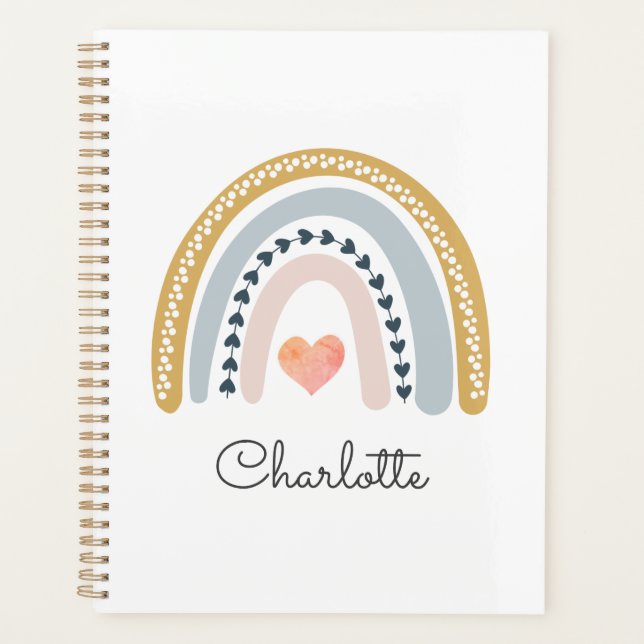 Agenda Boho Personalizado - Arco-Íris (Frente)