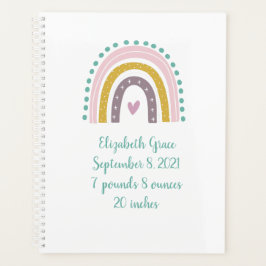 Agenda Boho Rainbow Pink Teal Dourado Hearts Stats