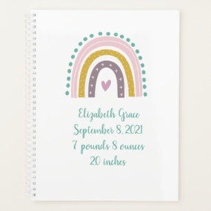 Agenda Boho Rainbow Pink Teal Dourado Hearts Stats