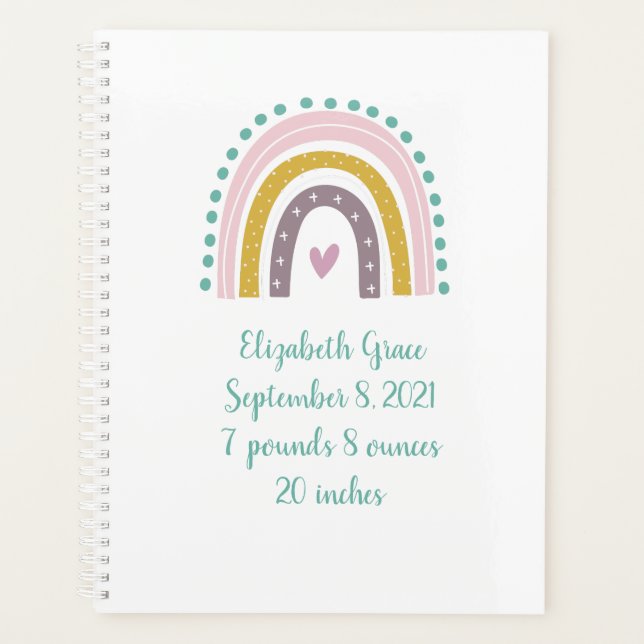Agenda Boho Rainbow Pink Teal Dourado Hearts Stats (Frente)