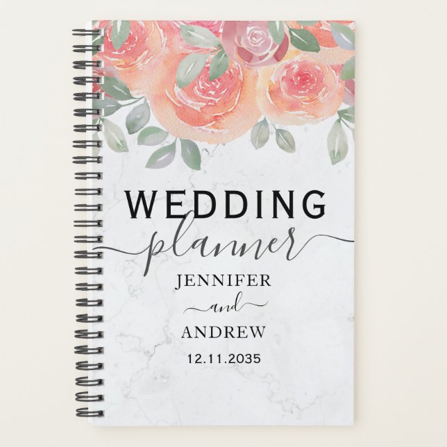Agenda Boho Rosa Watercolor Orange Wedding (Frente)
