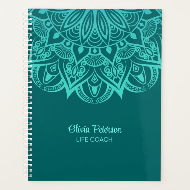 Agenda Boho Turquoise e Teal Mandala Life Coach Planner (Frente)