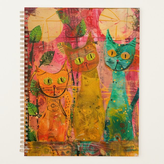 Agenda Boho Watercolor Cats - Terna Feline Art (2) (Frente)