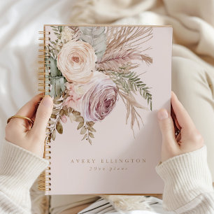 Agenda Boho Watercolor Floral Personalizado Nome Ano