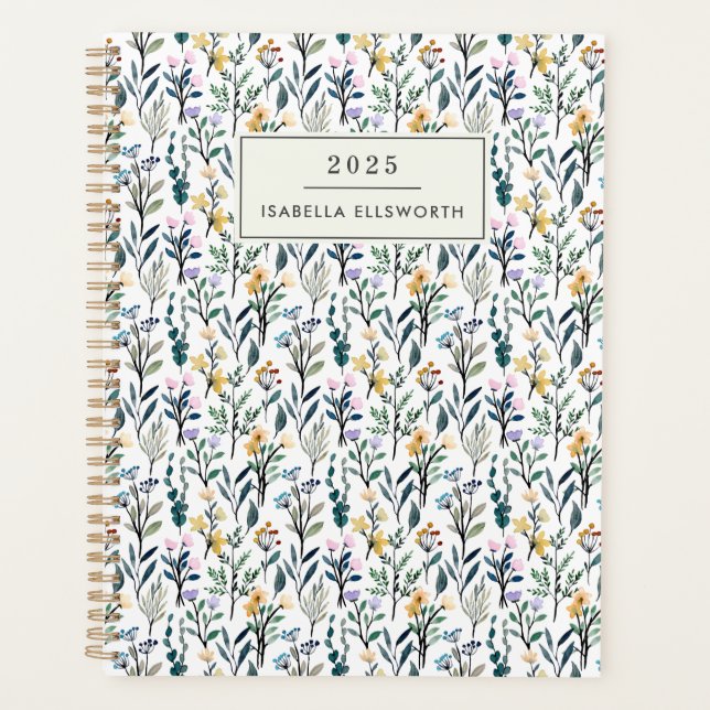 Agenda Boho Watercolor Wildflower Personalized Name 2025 (Frente)