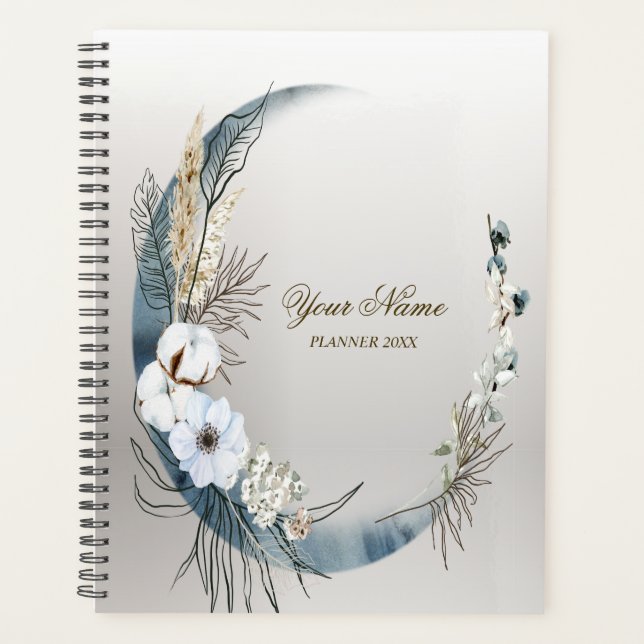 Agenda Boho White Orchid Flores Blue Moon Elegant (Frente)