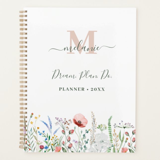 Agenda Boho Wildflower Custom Name Monograma (Frente)