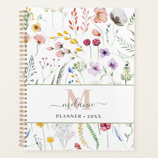 Agenda Boho Wildflower Custom Name Monograma (Frente)