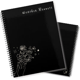 Agenda Boho Wildflower Personalized Black Gift for Her
