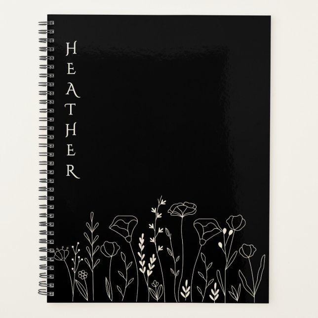 Agenda Boho Wildflower Personalized Black Gift for Her (Frente)