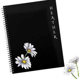Agenda Boho Wildflower Personalized Black Gift for Her Pl