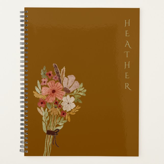 Agenda Boho Wildflower Personalized Brown Gift for Her (Frente)