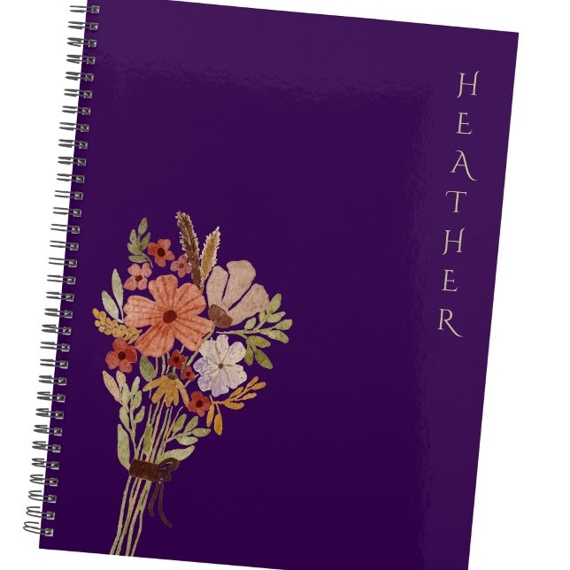 Agenda Boho Wildflower Personalized Purple Gift for Her (Criador carregado)