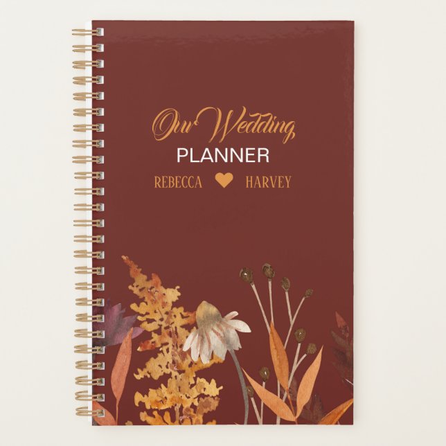 Agenda Boho Wildflower Terracotta Casamento outono de out (Frente)