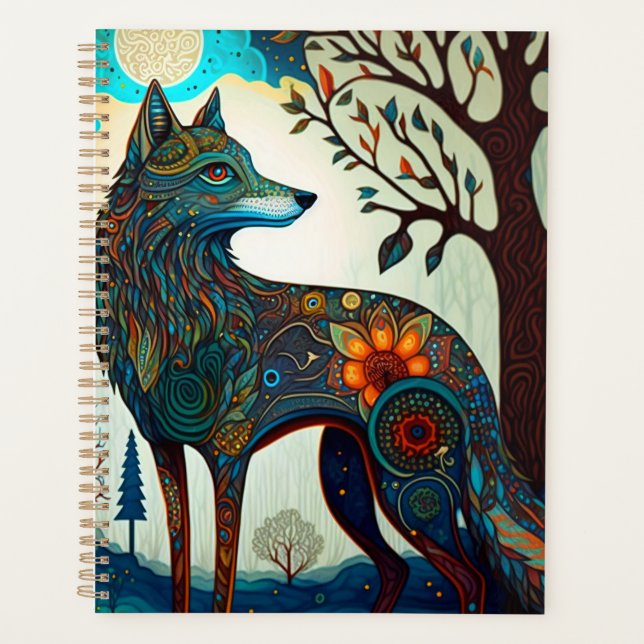 Agenda Boho Wolf Surreal Willife Art Planner (Frente)