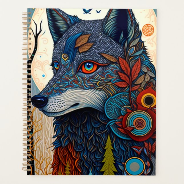 Agenda Boho Wolf Surreal Willife Art Planner (Frente)