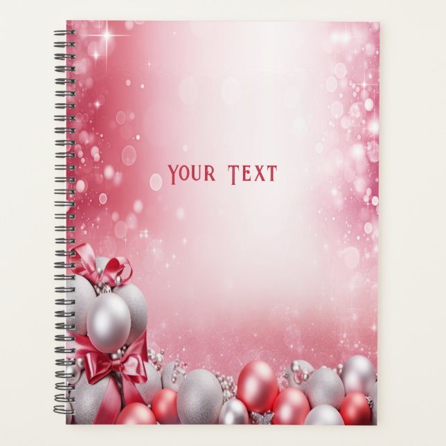 Agenda Bolas de Natal Brancas Rosa Férias (Frente)