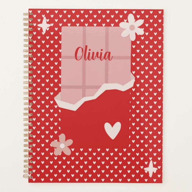 Agenda Bold Red Heart Love Design - Perfeito para Gi Pers (Frente)