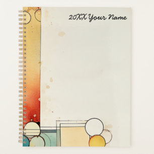 Agenda Bolhas e quadrados Castanho e laranja Aquarela