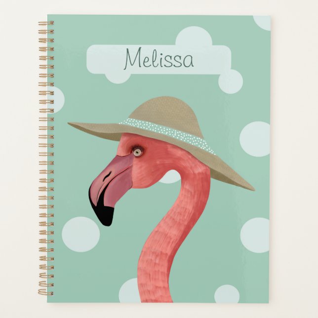 Agenda Bolinhas Reproduzíveis de Pássaro Flamingo Rosa (Frente)