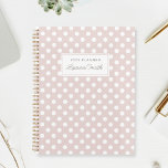 Agenda Bolinhas Rosa Modernas<br><div class="desc">Notebook planejado personalizado com bolinhas brancas em cor rosa empoeirado com nome personalizado.</div>