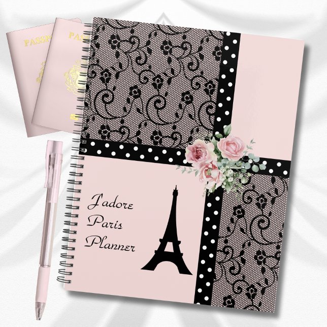 Agenda Bolinhas rosa romântica Paris França Planner (Romantic Pink Polka Dot Paris France Planner)