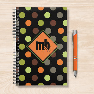 Agenda Bolinhas Verde Laranja Monograma e Monograma